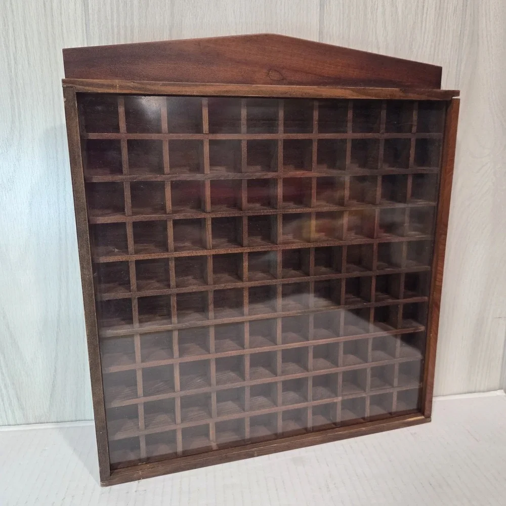 Thimbles Miniatures Shadowbox Display Shelf Case Wood Plexiglass 100 Cubes